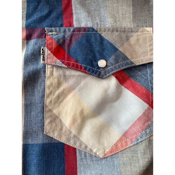 Levi Strauss Gray Red Plaid Pearl Snap Western Shirt Size Large - Picture 3 of 6